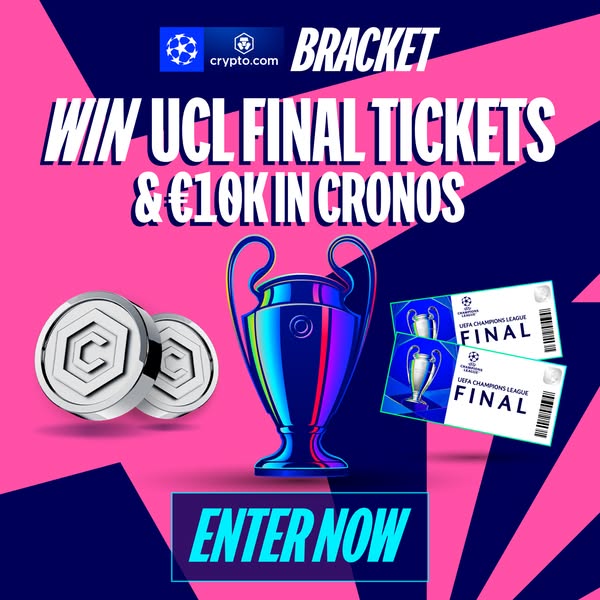 This is an ad for the chance to win UCL Final tickets and 10,000 Euros in Cronos by entering now.