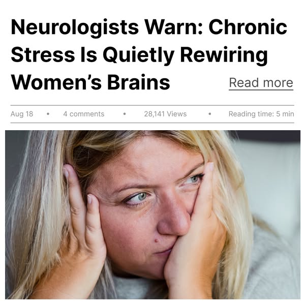 This ad is designed to look like an article preview, warning women about the effects of chronic stress on their brains a