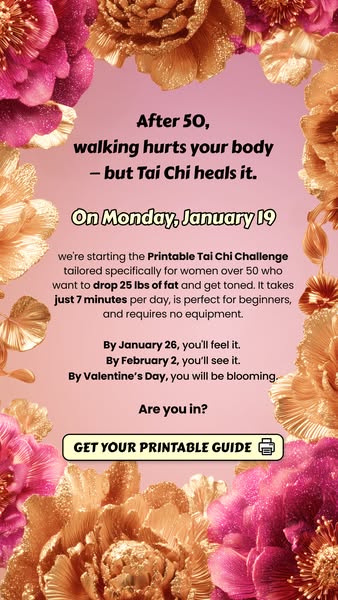 This ad promotes a printable Tai Chi challenge for women over 50, promising weight loss and toning in just 7 minutes a d