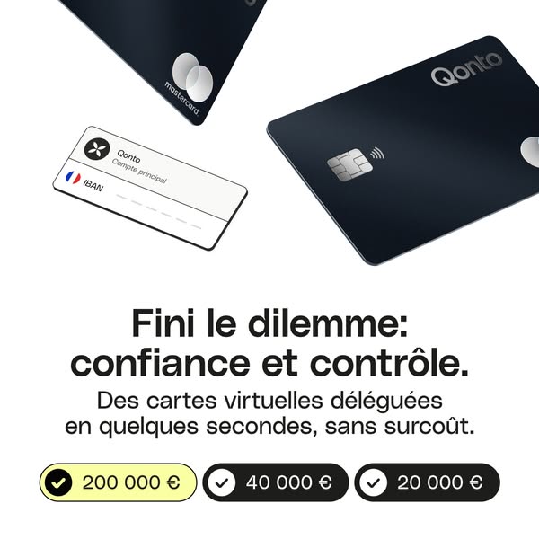 This ad promotes Qonto virtual cards, highlighting their ability to provide both confidence and control. It emphasizes t