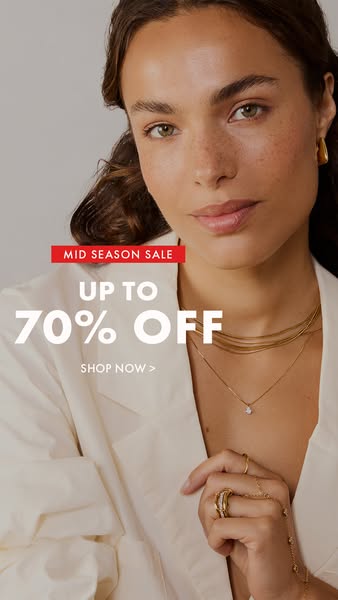 This is a simple image ad promoting a mid-season sale of up to 70% off. It features a model wearing the brand's jewe