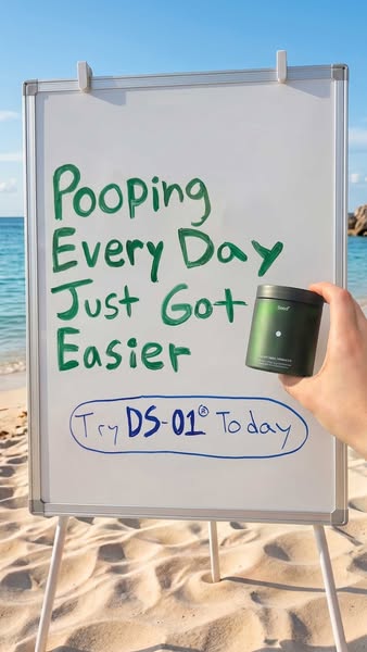 Image ad for Seed DS-01 promoting easier daily bowel movements. The ad features a whiteboard with handwritten text stati