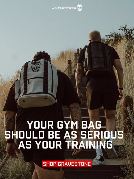 The ad features two men climbing up stairs outside while wearing the brand's backpacks. The ad claims the gym bags s