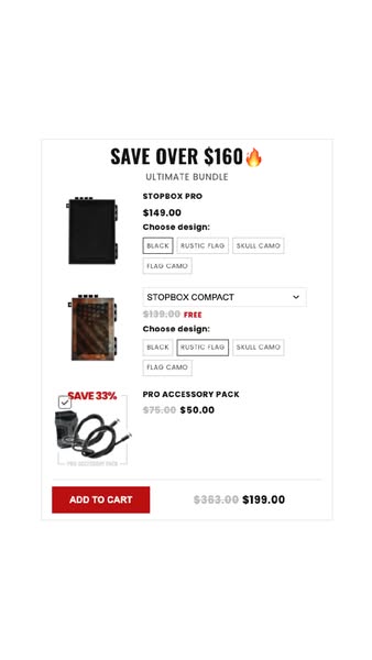 This ad promotes the Stopbox Ultimate Bundle, which includes the Stopbox Pro, Stopbox Compact, and Pro Accessory Pack. T