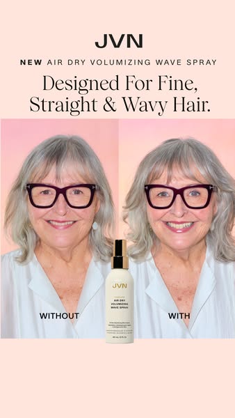 This image ad from JVN promotes its Air Dry Volumizing Wave Spray by showing the results of the product on a woman's
