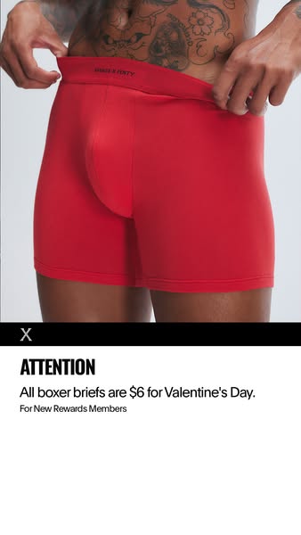 This image ad announces a flash sale for boxer briefs. For Valentine's Day, all boxer briefs are $6 for New Rewards 
