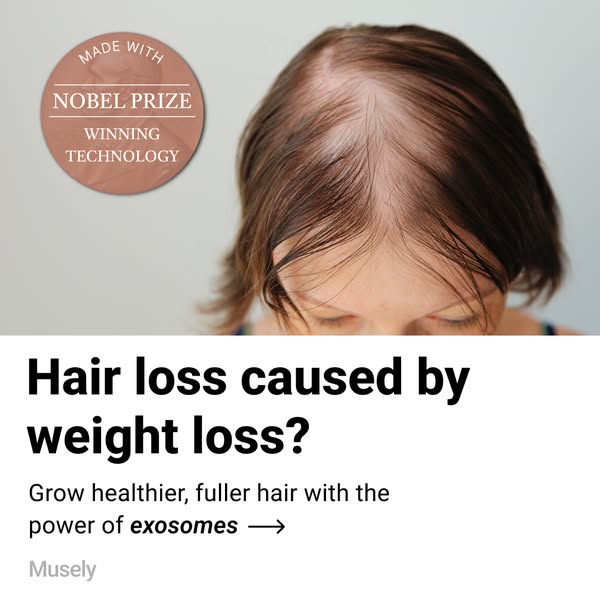 This ad highlights the problem of hair loss caused by weight loss and offers a solution in the form of a product powered