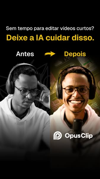 This ad for OpusClip uses a split screen to show the before and after effects of using the AI video editing software. Th