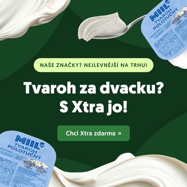 This ad promotes MIIL brand tvaroh (quark cheese) as the cheapest on the market and offers a free Xtra.