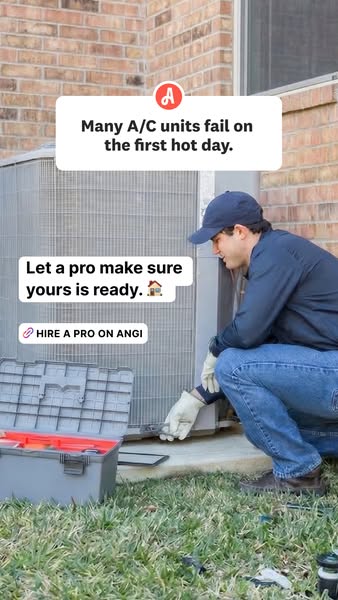 This ad for Angi highlights the importance of air conditioner maintenance before the first hot day of the year. It featu