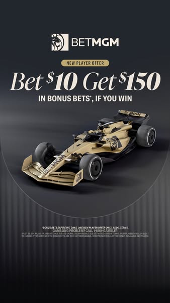 This ad promotes a new player offer from BetMGM, providing bonus bets upon winning an initial bet. It features a stylize