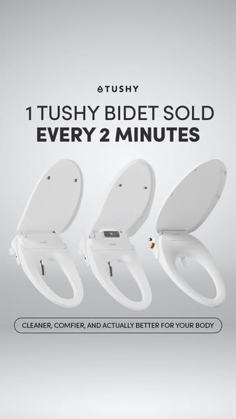This ad for Tushy bidets highlights the popularity of the product by stating that one is sold every two minutes. It also