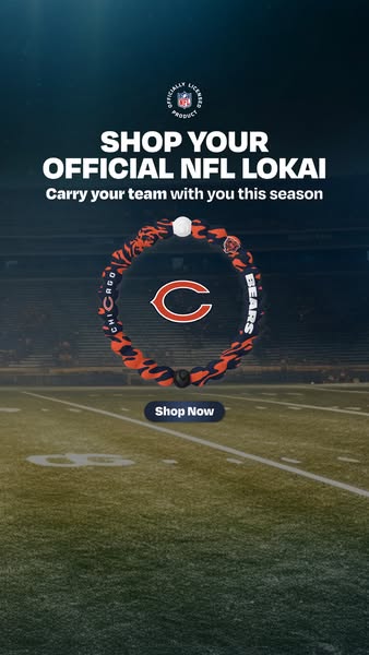 This ad promotes Lokai's officially licensed NFL bracelet, specifically one for the Chicago Bears. The ad encourages