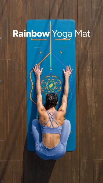 This ad features a woman using a yoga mat. The ad highlights the mat's design and promotes its use for yoga practice