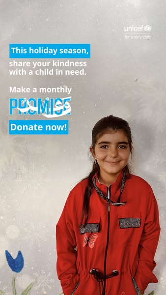 This ad by UNICEF encourages viewers to donate to children in need during the holiday season by making a monthly promise