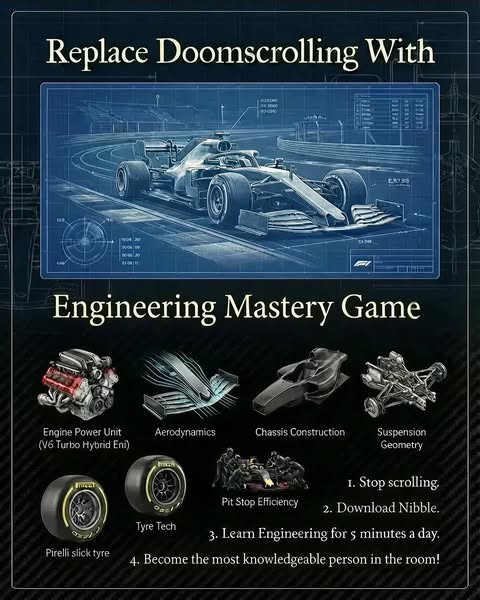 This ad promotes Nibble, an engineering mastery game, as an alternative to doomscrolling. It features a blueprint-style 