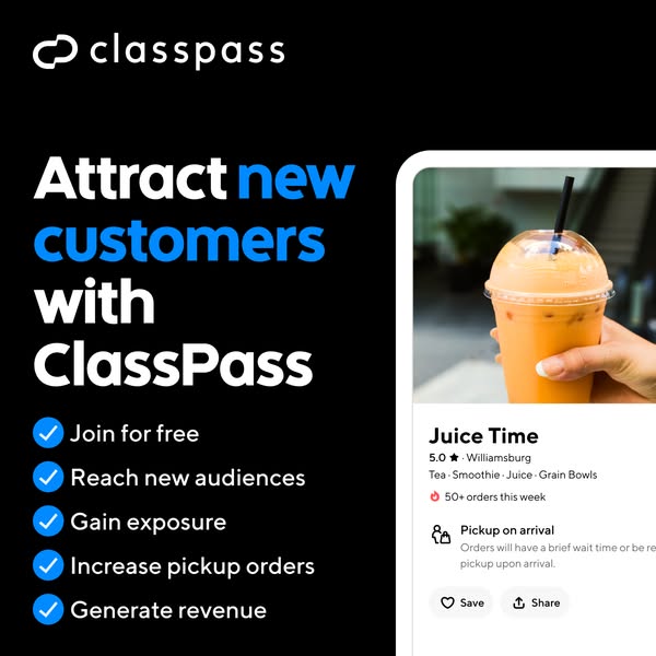 This ad is for ClassPass and is targeted towards businesses. It highlights the benefits of joining ClassPass, such as re
