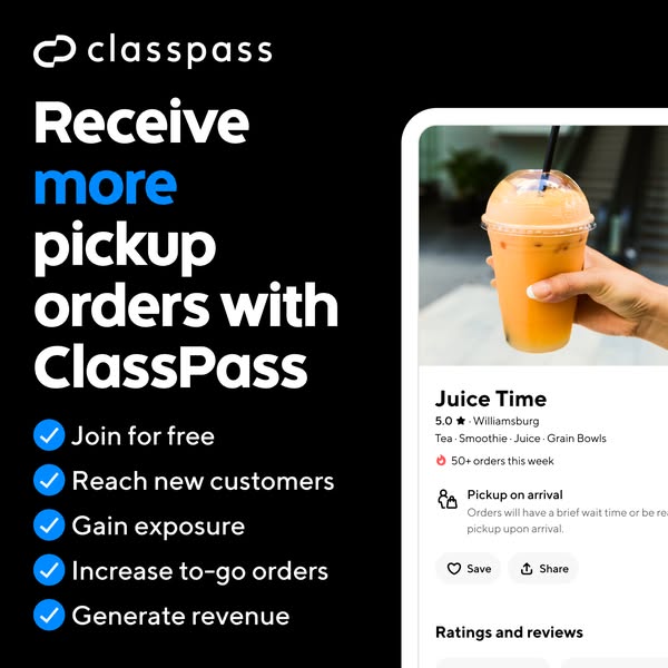 This ad promotes ClassPass to businesses, specifically restaurants and cafes, by highlighting the benefits of joining th