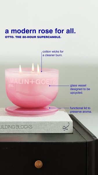 This ad showcases the brand's 'Otto' scented candle. The candle is presented as a modern rose fragrance, emp