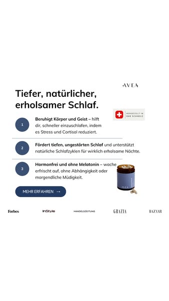 This image ad for AVEA promotes a natural sleep aid. The ad highlights three key benefits: calming the body and mind, pr