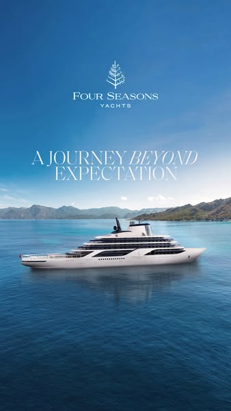 This image ad for Four Seasons Yachts features a luxury yacht sailing on calm, blue waters under a clear sky. The ad emp