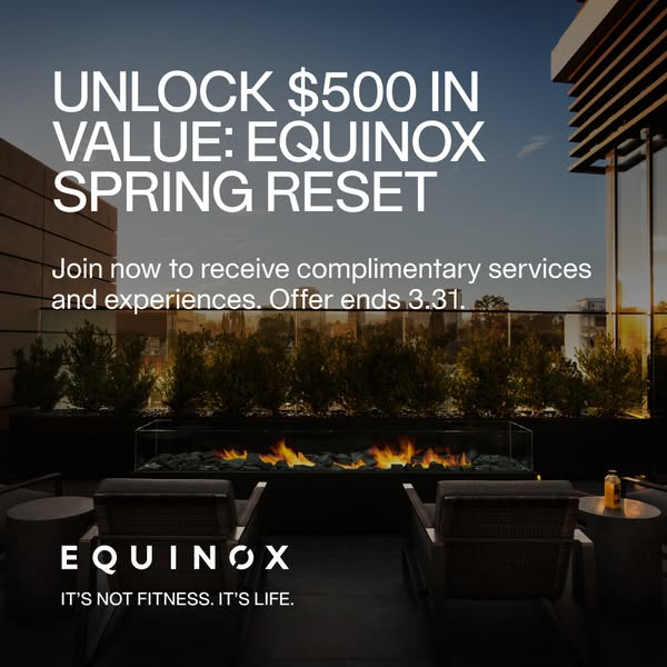 This image ad promotes Equinox's Spring Reset offer, providing a valuable package. The ad highlights complimentary s