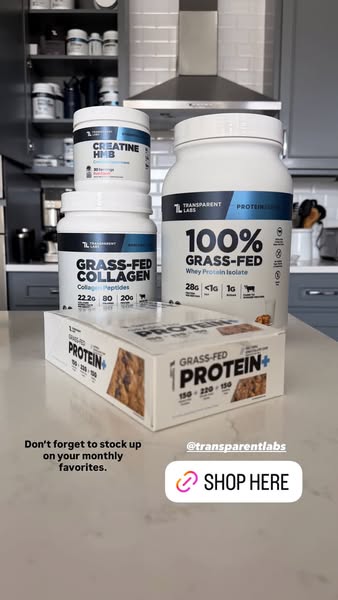 This image ad features several Transparent Labs products stacked on a kitchen counter, along with text highlighting key 