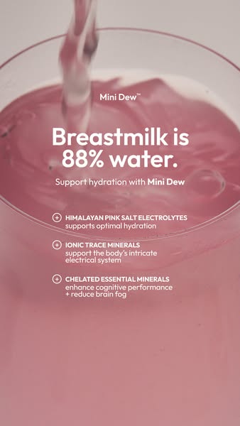 This ad for Mini Dew features a close-up shot of the product being poured into a glass. The ad highlights that breastmil