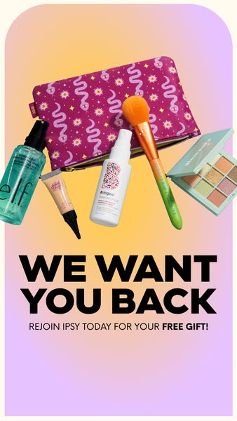 This ad is for Ipsy, a beauty subscription service. The ad features a collection of beauty products and a makeup bag, al