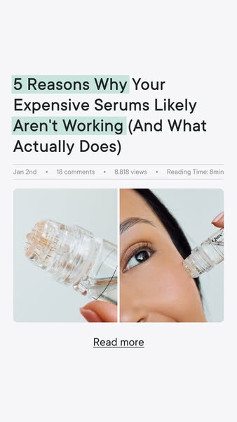 This ad is a blog post preview that highlights 5 reasons why expensive serums may not be working and offers a solution.