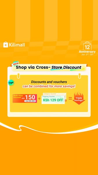 This ad is promoting Kilmall's 12th Anniversary with discounts and vouchers that can be combined for savings.
