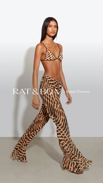 This ad features a model wearing a matching bikini top and pants from Rat & Boa. The ad is a simple product showcase