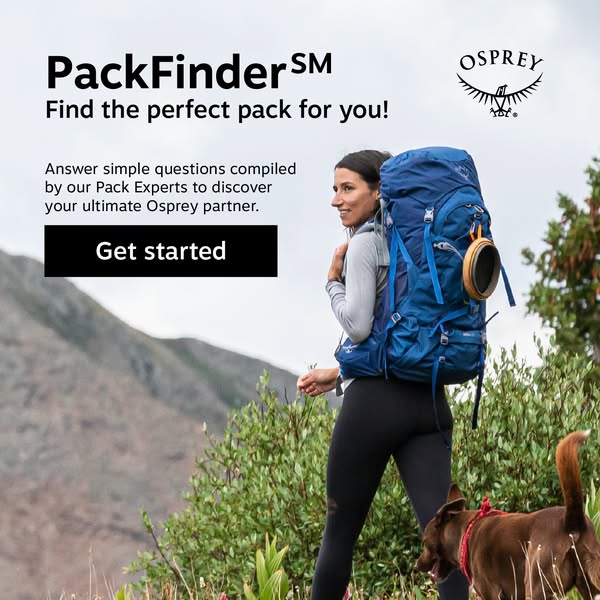 This ad encourages users to take a short questionnaire created by Osprey's Pack Experts to help them discover the be