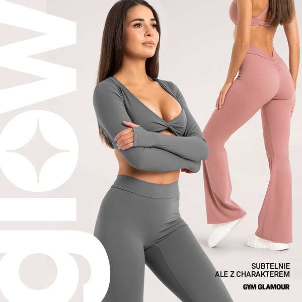 This ad showcases Gym Glamour activewear, highlighting the brand's blend of subtlety and character through a visual 