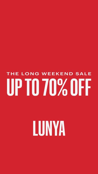 This ad announces a long weekend sale of up to 70% off from Lunya.