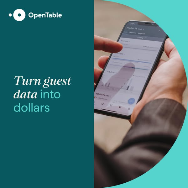 This ad for OpenTable features a hand interacting with the OpenTable app on a smartphone. The ad highlights the app'