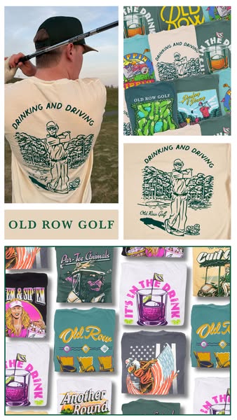 This ad features a collage of Old Row Golf apparel, highlighting the brand's playful and irreverent designs. The ad 