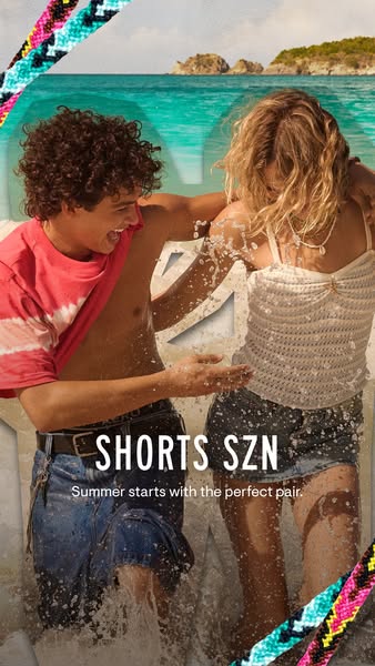 This image ad promotes shorts from an apparel brand, highlighting them as the perfect choice for summer. The ad features