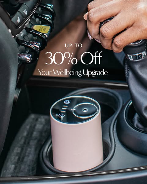 This ad promotes a product that enhances the user's well-being, particularly in their car. It offers a discount to e