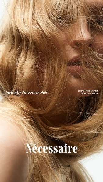The ad features a blonde-haired woman with "Instantly Smoother Hair" using the brand's new rosemary leave-