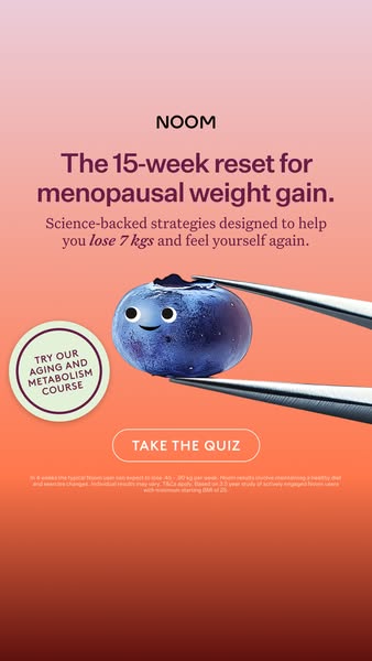 This image ad for Noom promotes a 15-week reset to address weight gain associated with menopause. It offers science-back
