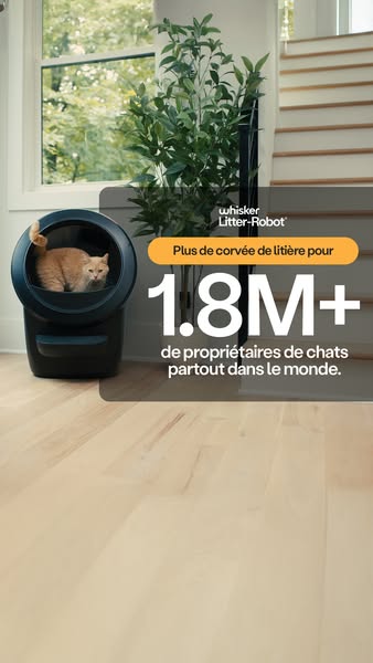This ad for Whisker's Litter-Robot uses social proof to highlight the product's popularity. The ad features a mo