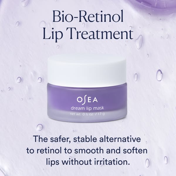 An image promoting OSEA's Dream Lip Mask as a safer, stable alternative to retinol for smoothing and softening lips 