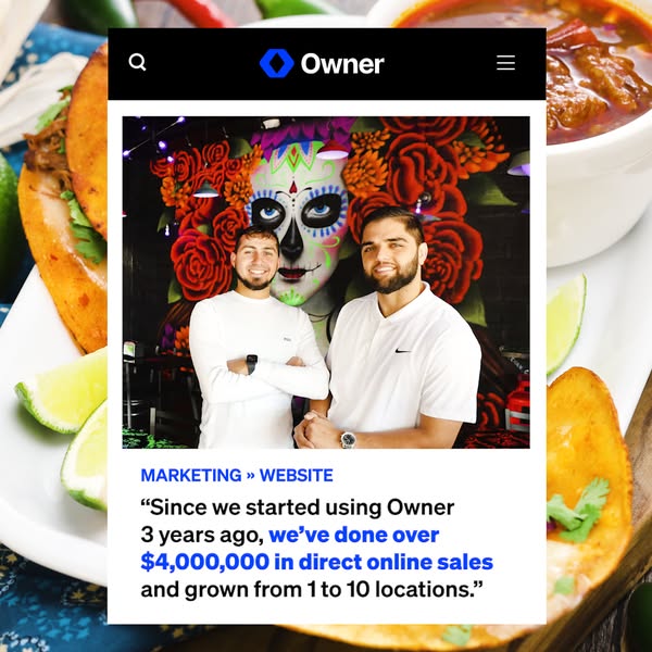 This ad features a screenshot of a website page with a testimonial from a business owner who has seen significant growth