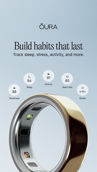 This ad showcases the Oura ring and its ability to track sleep, stress, activity, and more. It emphasizes building lasti