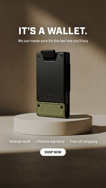 This ad for The Ridge Wallet highlights the product's durability with the tagline, 'We just made sure it's t