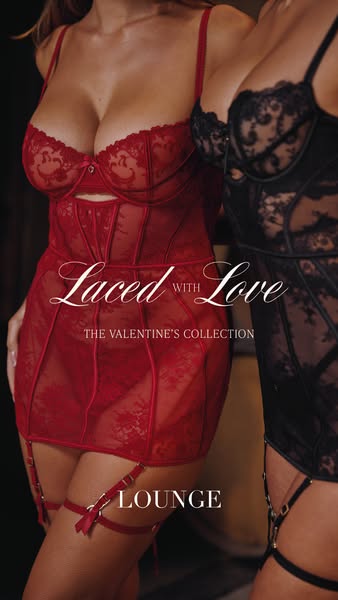 This ad showcases red and black lingerie from Lounge Underwear's Valentine's Day collection. The ad is visually 