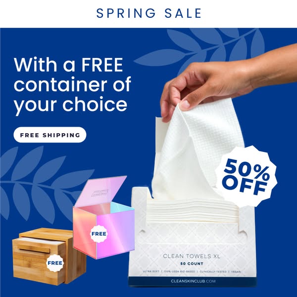 This image ad promotes a Spring Sale, offering a free container of the customer's choice and free shipping with a 50