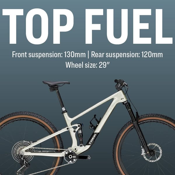 The ad highlights the features of the Top Fuel mountain bike, including its front and rear suspension, and wheel size.