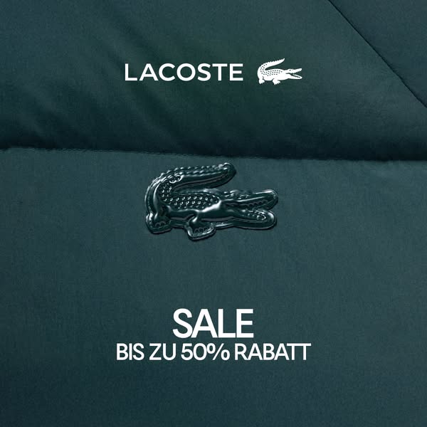 This ad showcases the Lacoste brand logo and promotes a sale.
